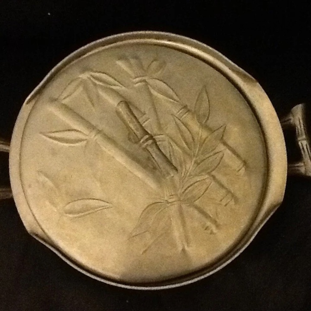 Bali Bamboo serving bowl- 1940s Everlasting Aluminum- for a 2 quart dish
